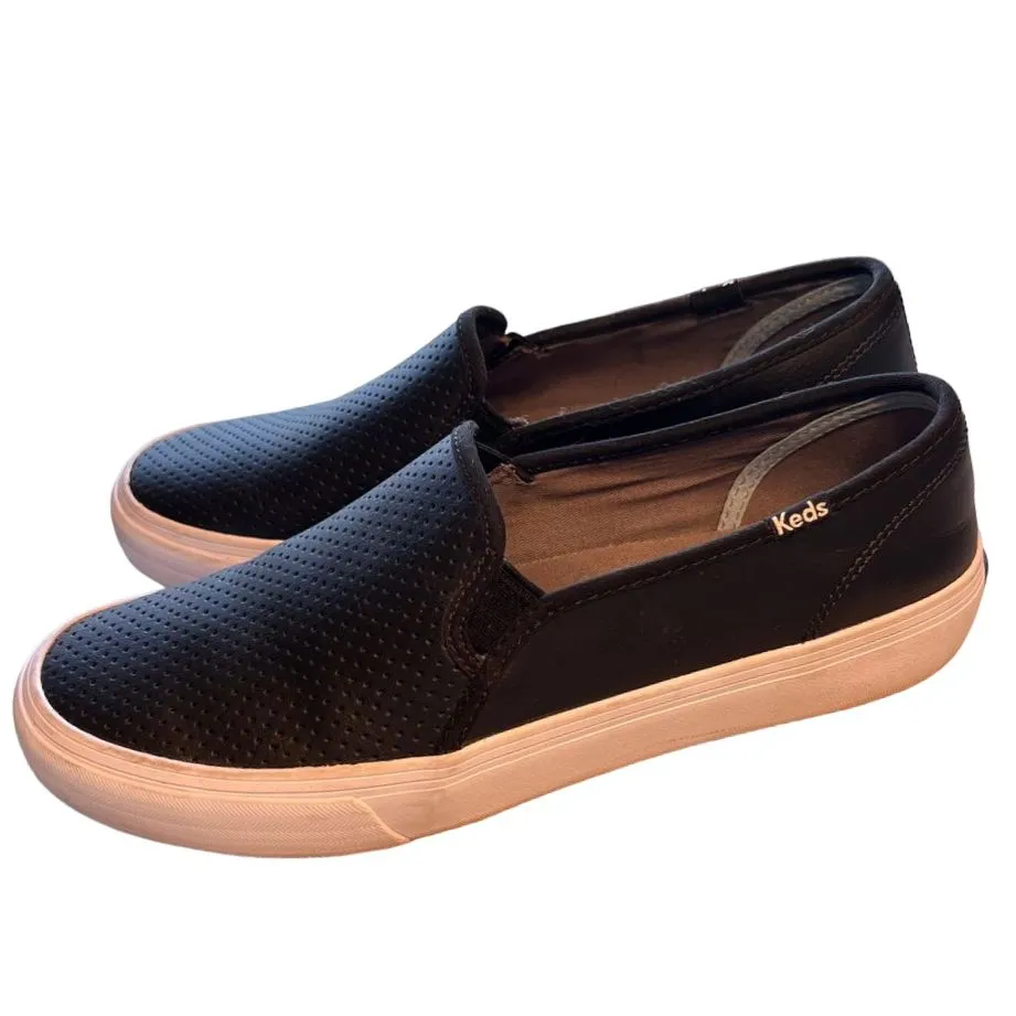 Keds Black Perforated Leather Slip-On Sneakers‎ w/Gum Sole Casual Comfort Shoes - Image 3
