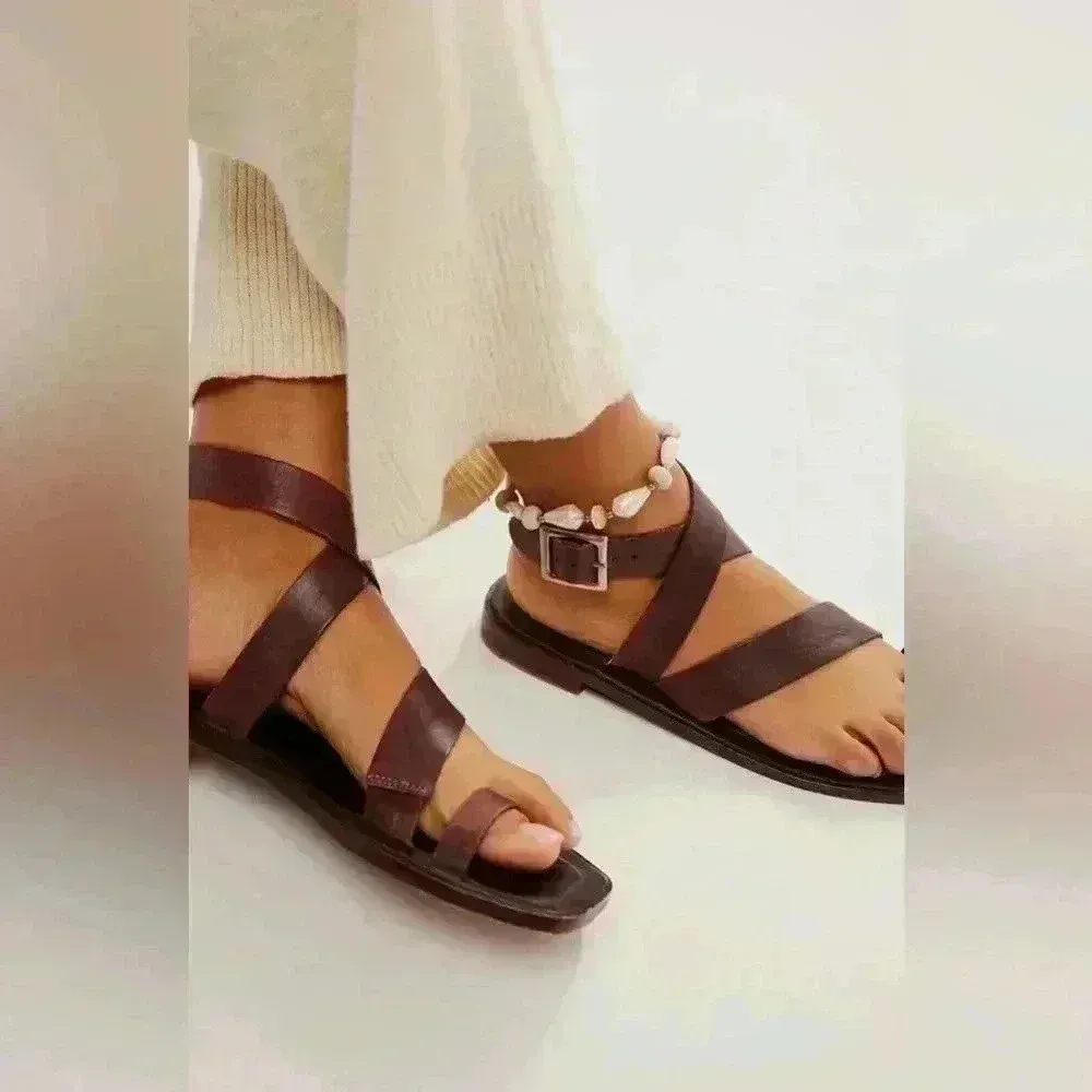 Free People Romeo Leather Wrap Sandals Mocha Brown $98 Fairy Peasant Hippie - Image 6