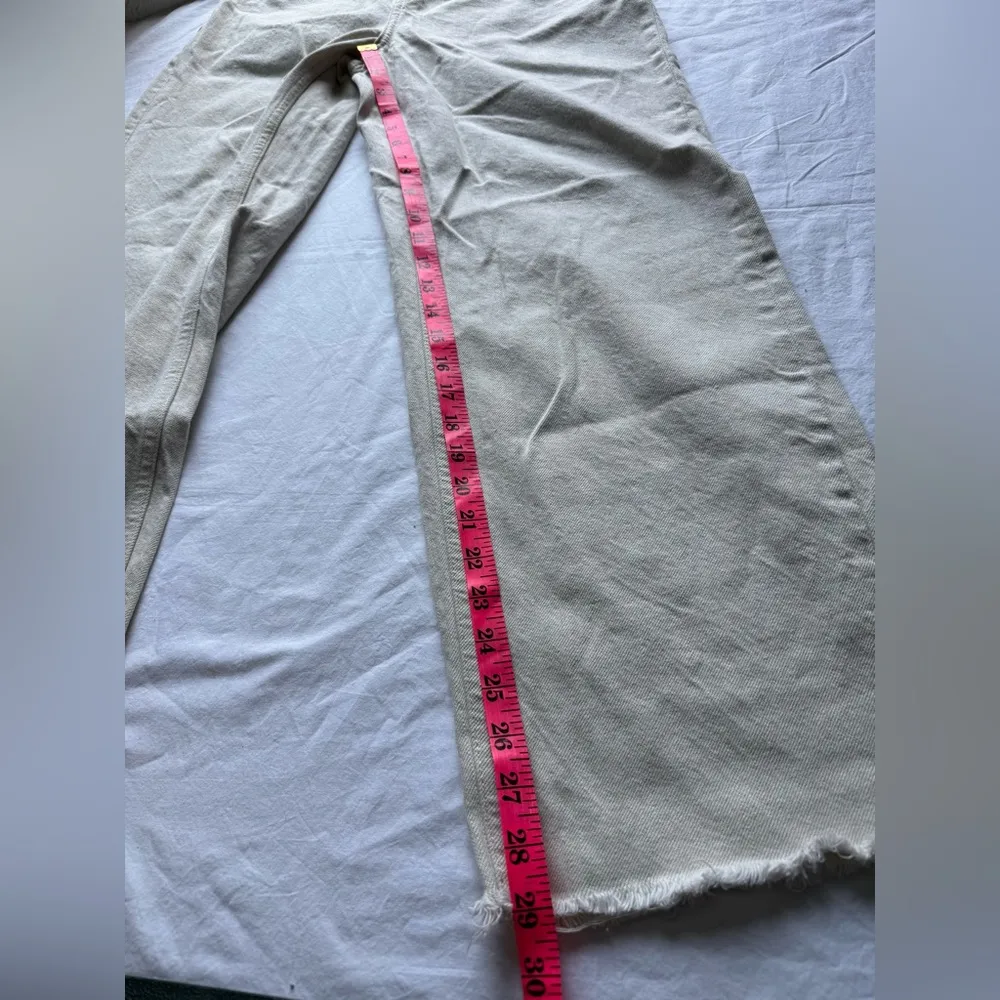 Zara Tan Sand High Waist Wide Leg Denim Jeans 10 - Image 9