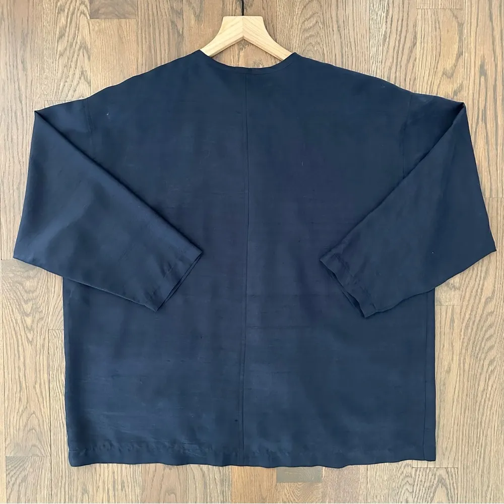 Dosa 100% Washed Silk Boxy Fit Long Sleeve Button Front Top in Navy Blue 2 / M Size M - Image 8