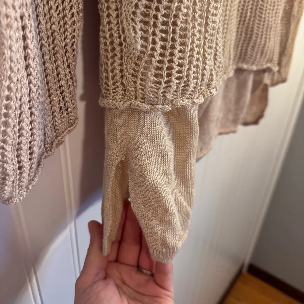 Eileen Fisher 100% Organic Linen Beige Knit Long Sleeve Women’s Size Small - Image 4