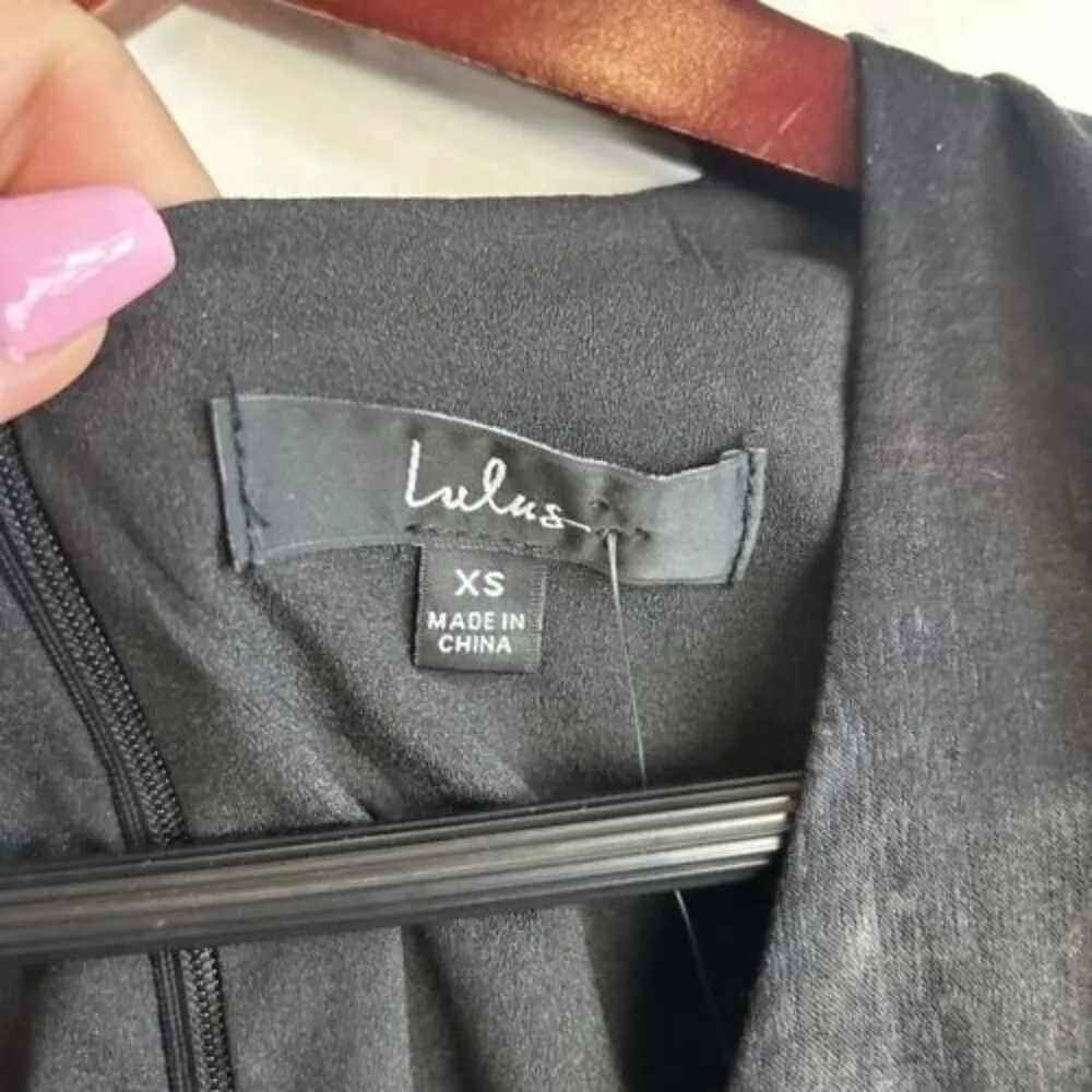 NWT LULUS SIZE XS Black Wrapped Up In Love Satin Faux - Image 7