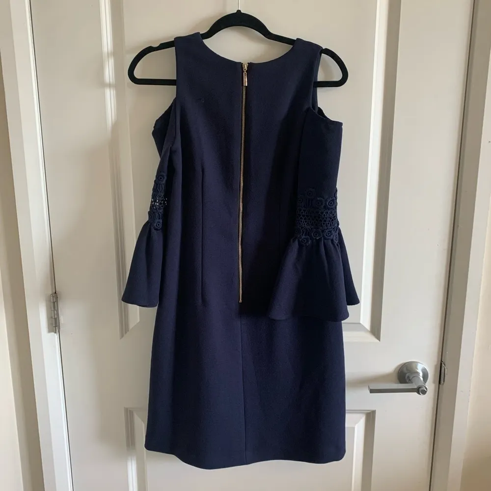 ELIZA J Lace Applique Crepe Cold Shoulder Cocktail Dress Black 6 - Image 8