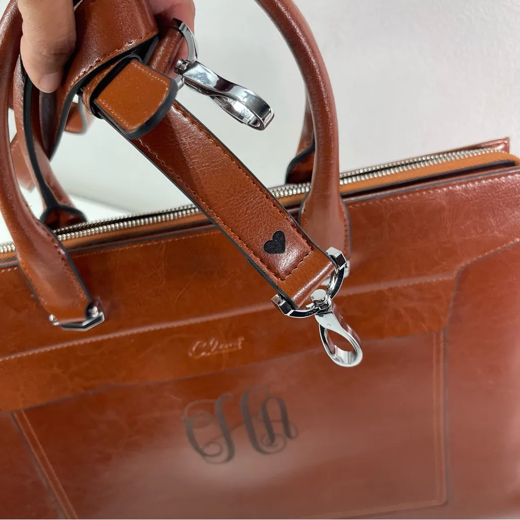 CLUCI Briefcase Work Bag Purse Brwn Shoulder Vegan Leather Laptop Padded Pocket Brown - Image 10