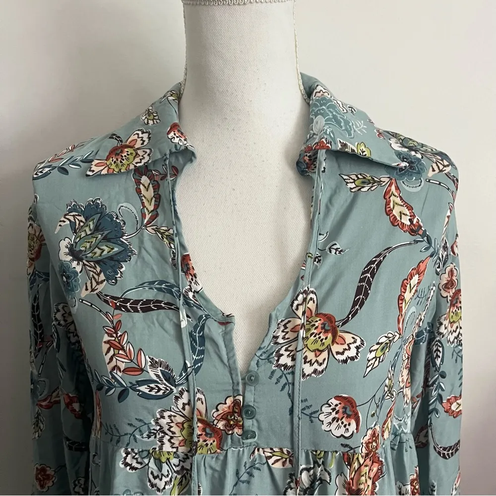 Jaase • NWT Light Teal Blue Floral Print Women's Top Tunic - Image 2