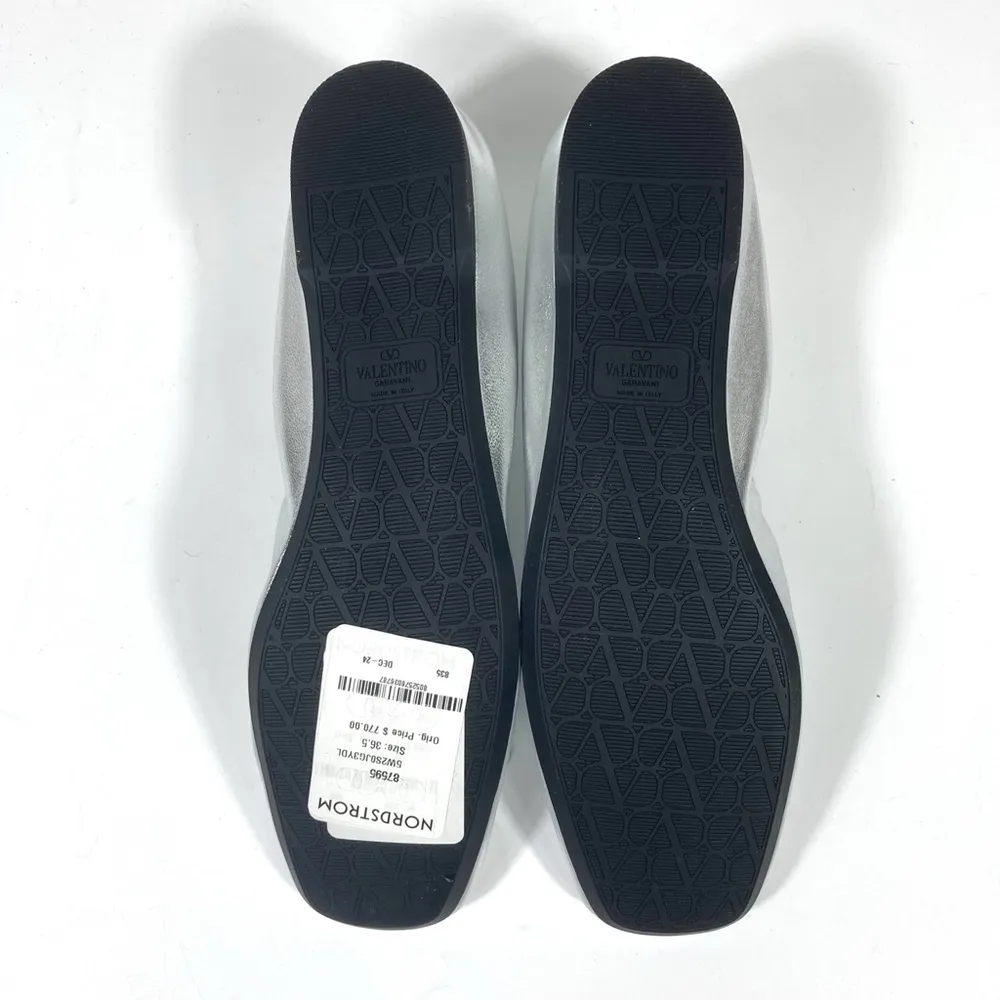 Valentino Garavani VLOGO Signature Metallic Silver Leather Ballet Flats 36.5 NEW - Image 15