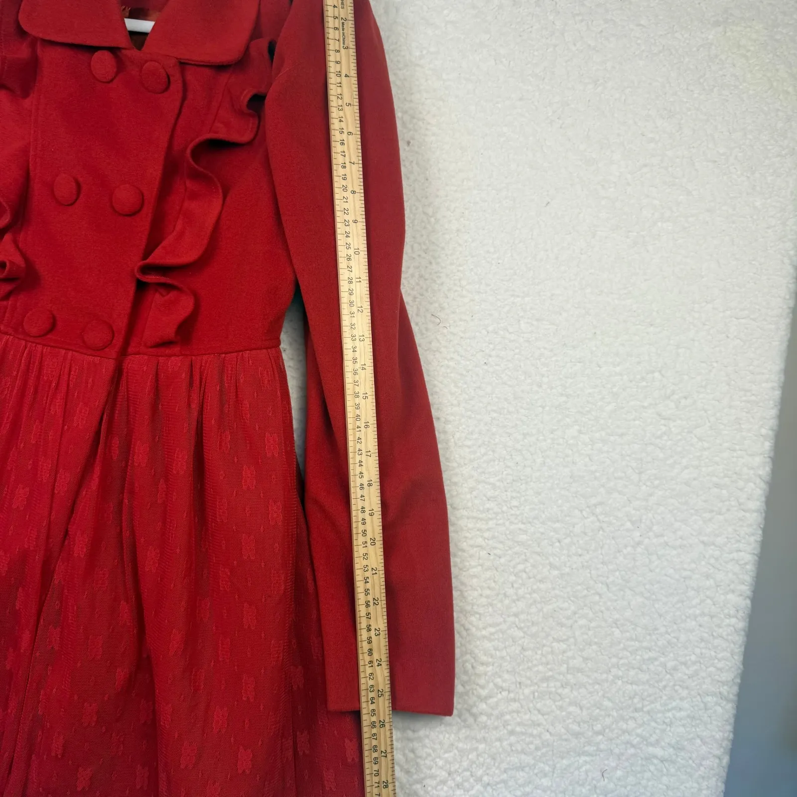 A'reve Red Dress Coat Jacket Ruffle Double Breasted Lace Puff Sleeve Sz M Medium - Image 7