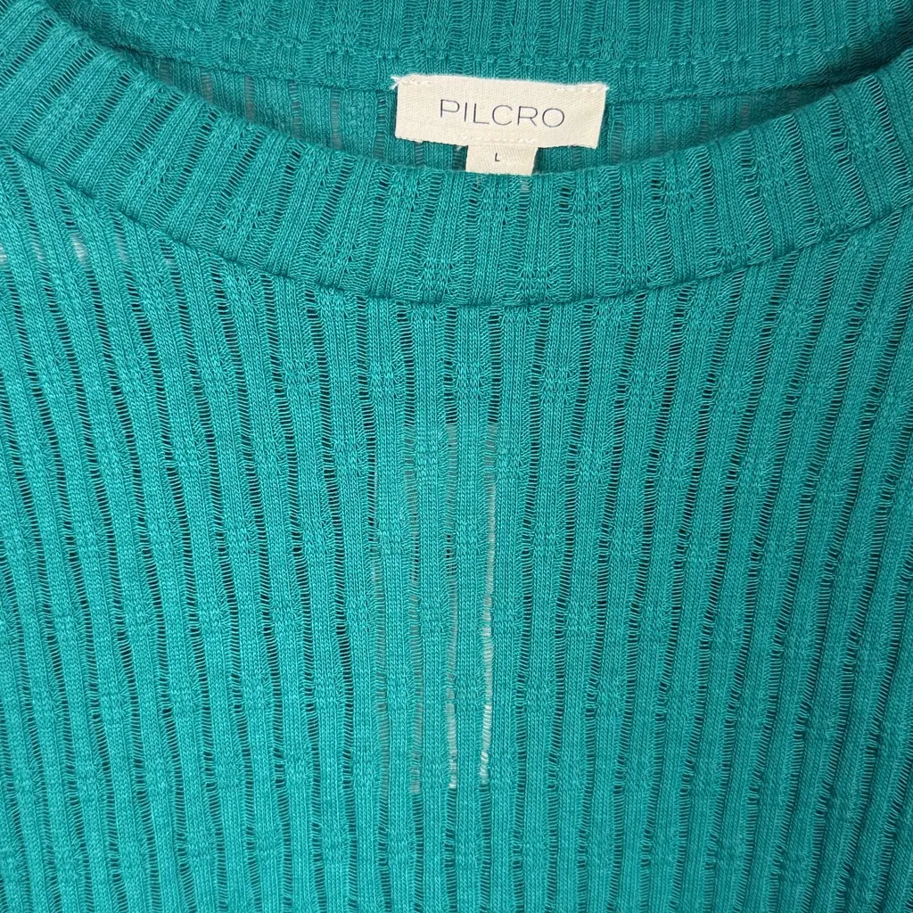 Anthropologie Pilcro Texture Ribbed Long-Sleeve Emerald Green Top NEW W2051 Sz L - Image 3