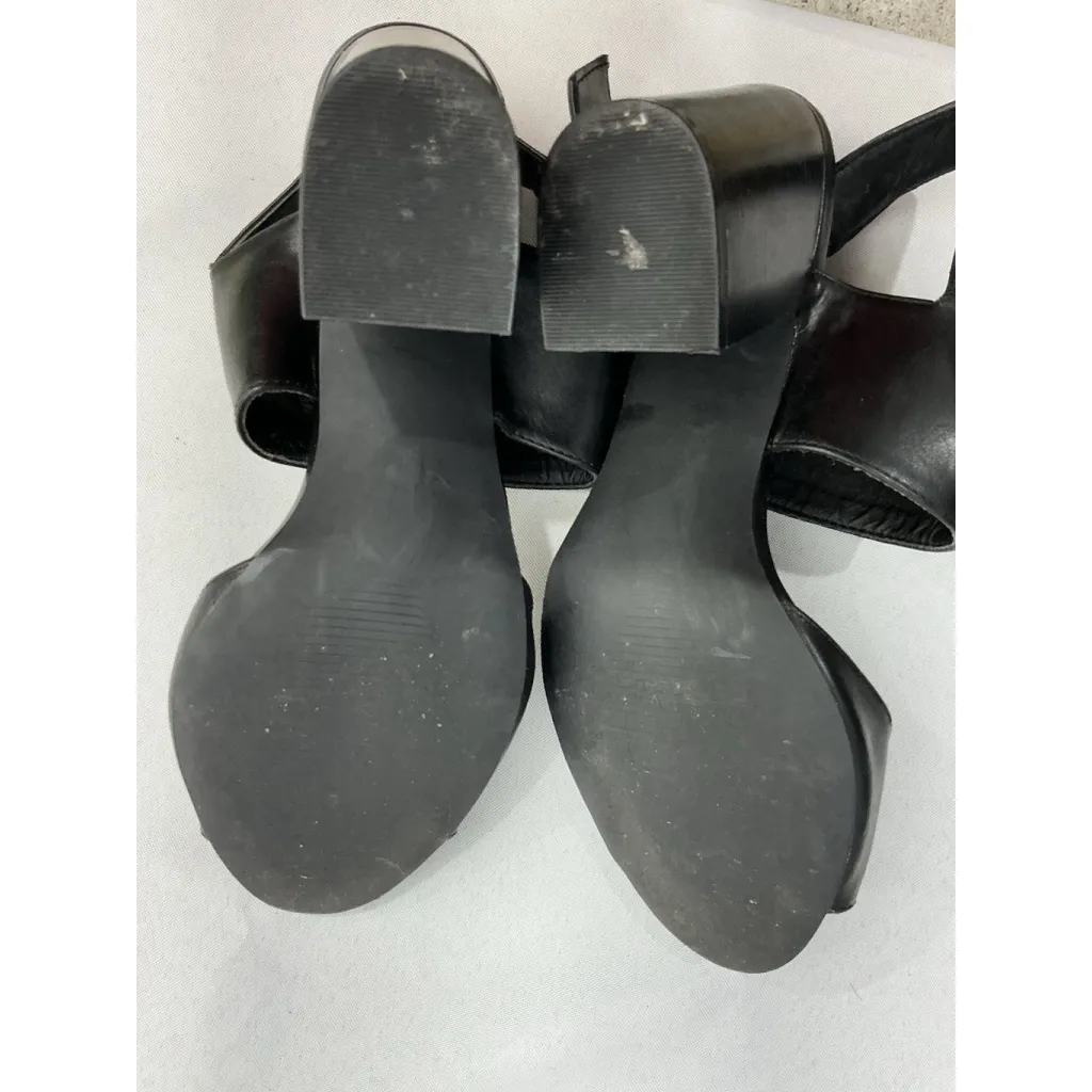 Womans Just Fab Kerston Sandals 8 Black Open Toe Strappy Buckle Close Block Heel - Image 8