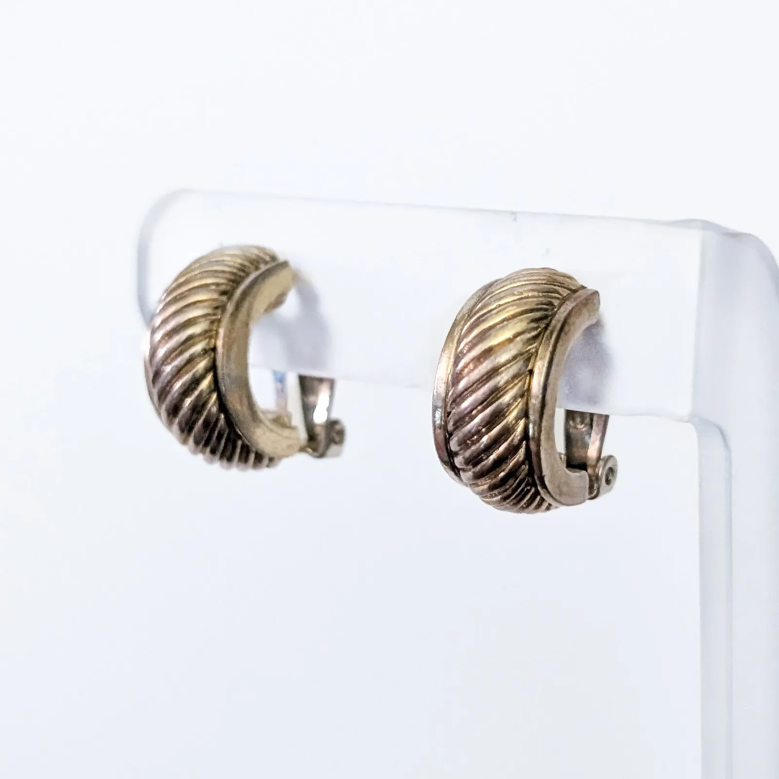 Vintage Clip On Earrings Statement Hoops Just Over 0.75" Chunky Gold - Image 3