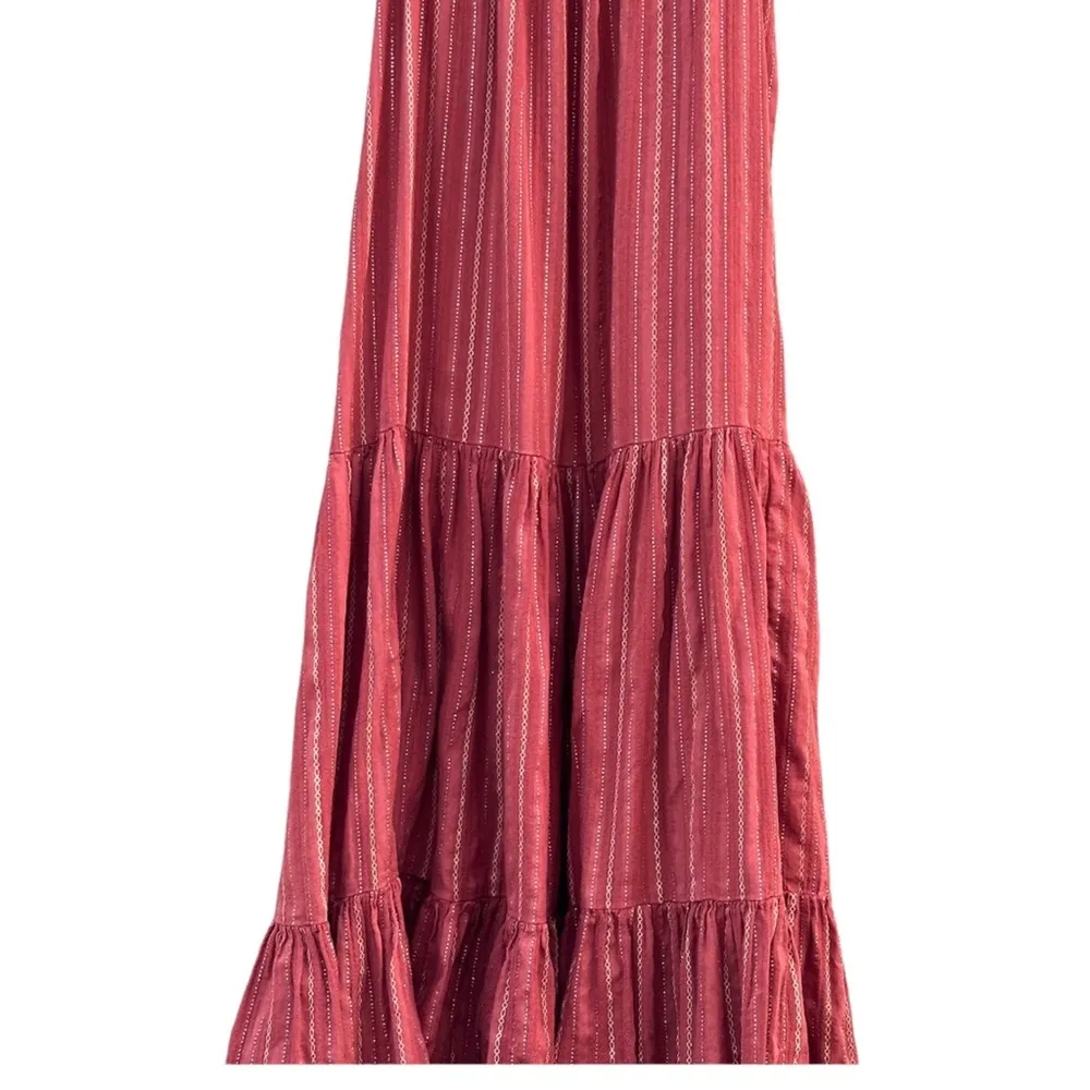 Frye x  Alyssa Tiered Maxi Dress Copper Metallic Stripe Medium - Image 4