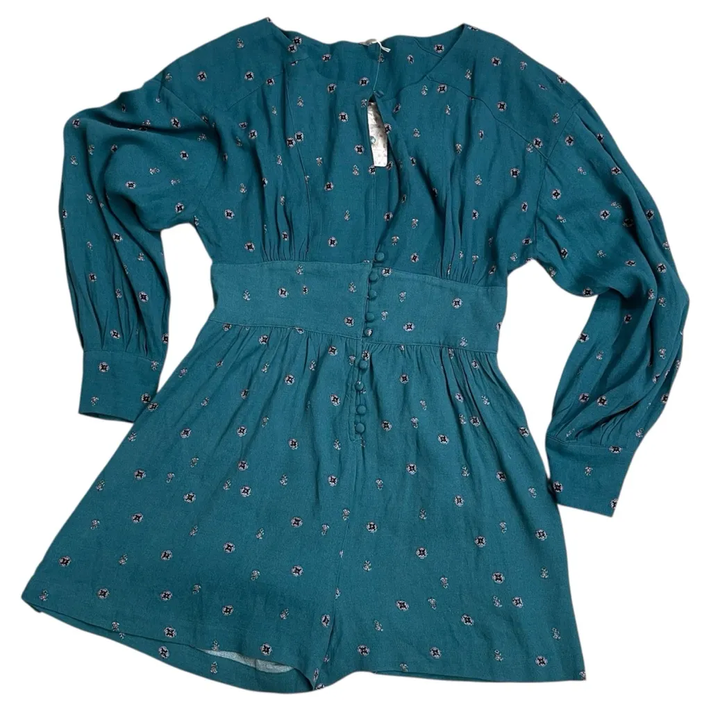 $128‎ NWT FREE PEOPLE SzS LOVE GROWS LONG SLEEVE ROMPER GREEN COMB - Image 2