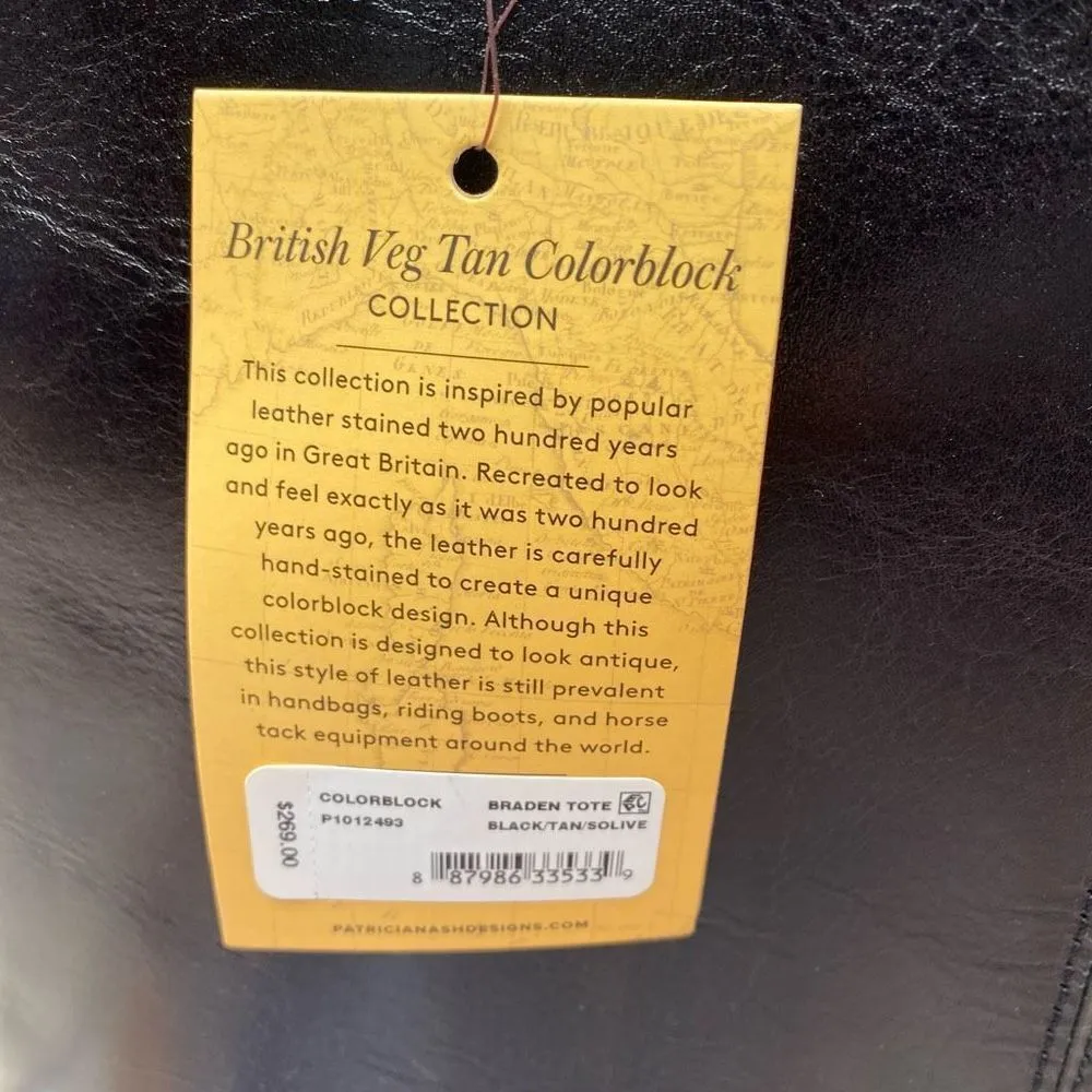 Patricia Nash Braden Tote Colorblock Black Tan Olive Leather NWT Dust Bag - Image 5