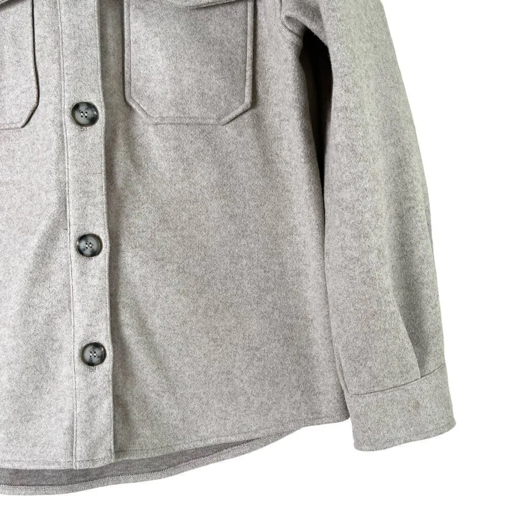 AVEC LES FILLES Button Front Boyfriend‎ Shacket in Beige Oat Melange, Size Small - Image 6