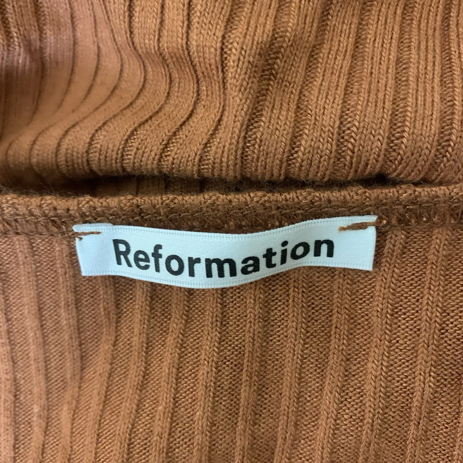 Reformation Petalo Brown Ribbed Wrap Tie Crop Top Sustainable Stretch Small - Image 5