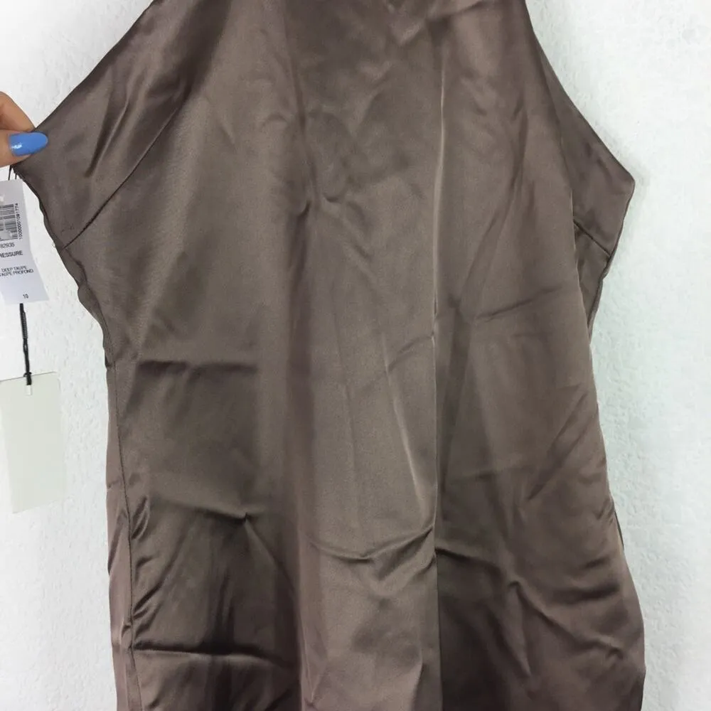 Aritzia Babaton Satin Mini Dress 10 Pressure 90s Taupe High Shine Racer Back - Image 9