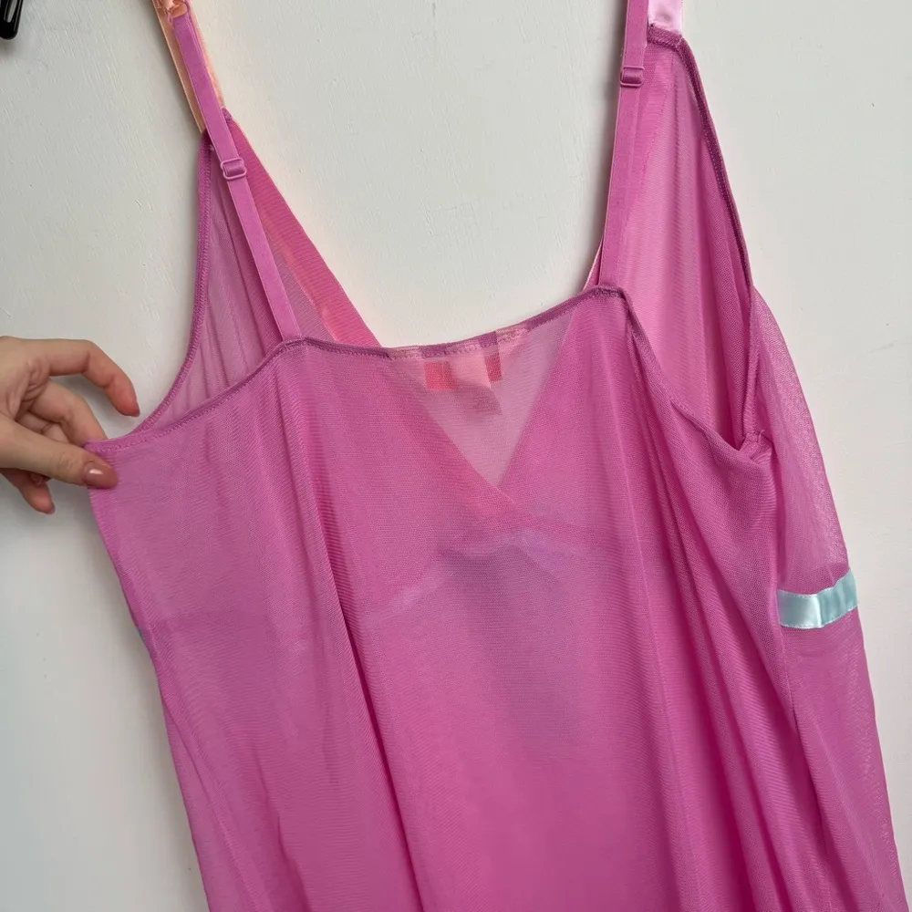 Cacique Sheer Mesh Lingerie Slip Dress Sz 22/24 Pink Pastel Satin Ribbon - Image 12