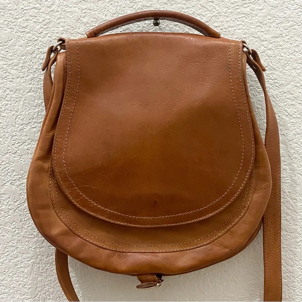 EL VAQUERO Pink Label Brown Leather Studded Handcrafted Saddle Crossbody Bag - Image 6