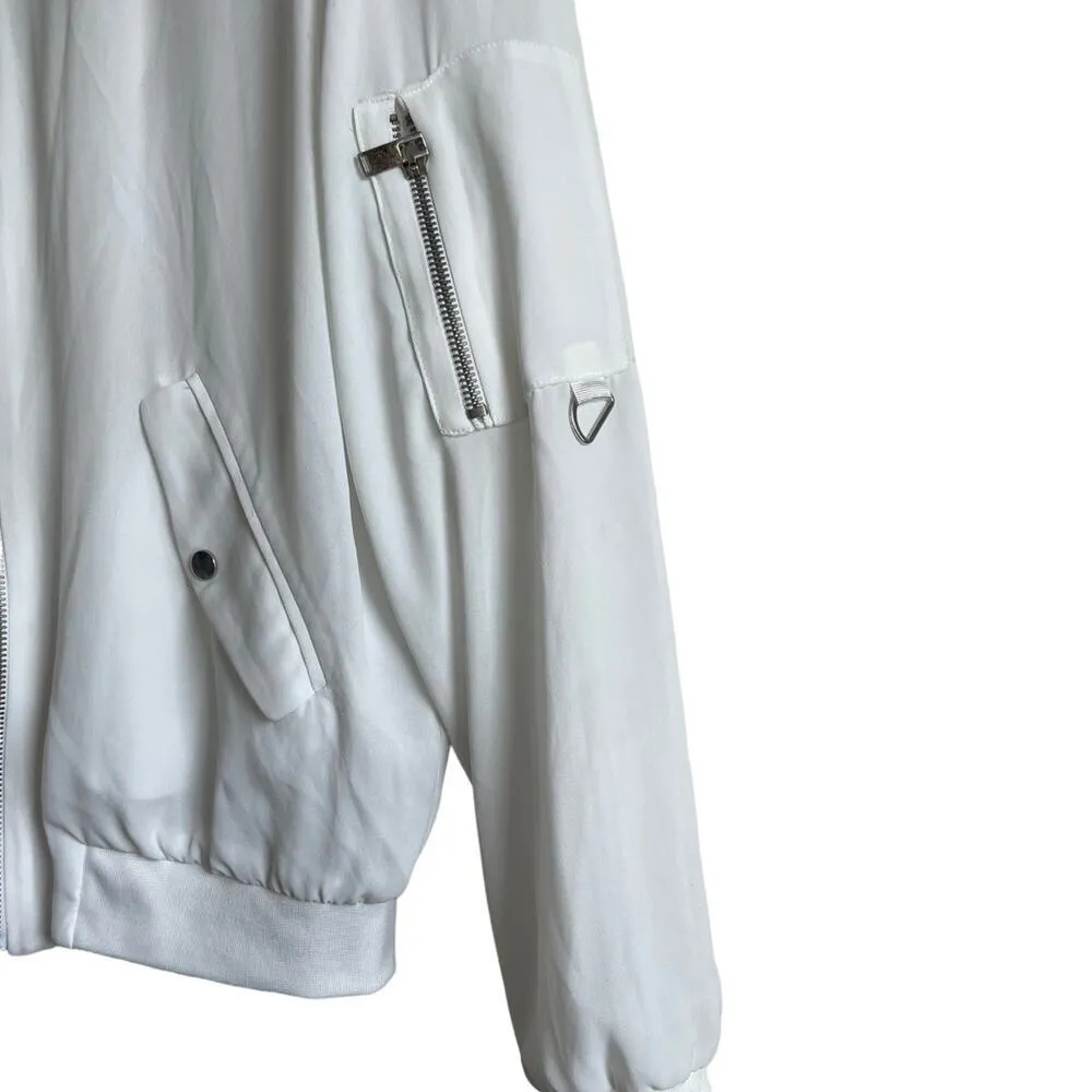Y2K Zara Women Bomber Jacket XS White Retro Streetwear Satiny Fairycore Academia - Image 7