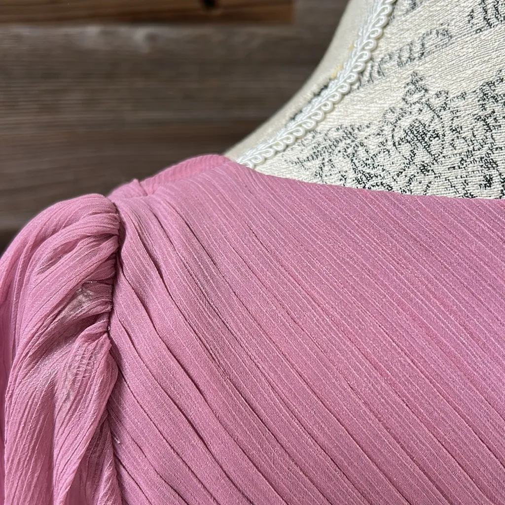 NWT Theia Sample Pleated Midi Dress Long Sleeve Size 4 Pink - Image 10