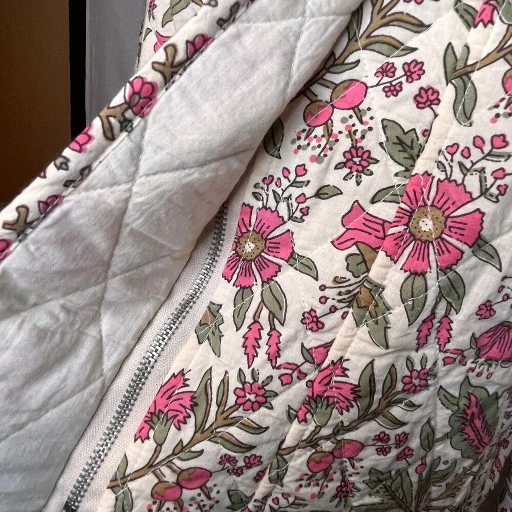 Anthropologie DRA Pink Floral Quilted Jacket M Grannycore Cottagecore Boho Trend - Image 4