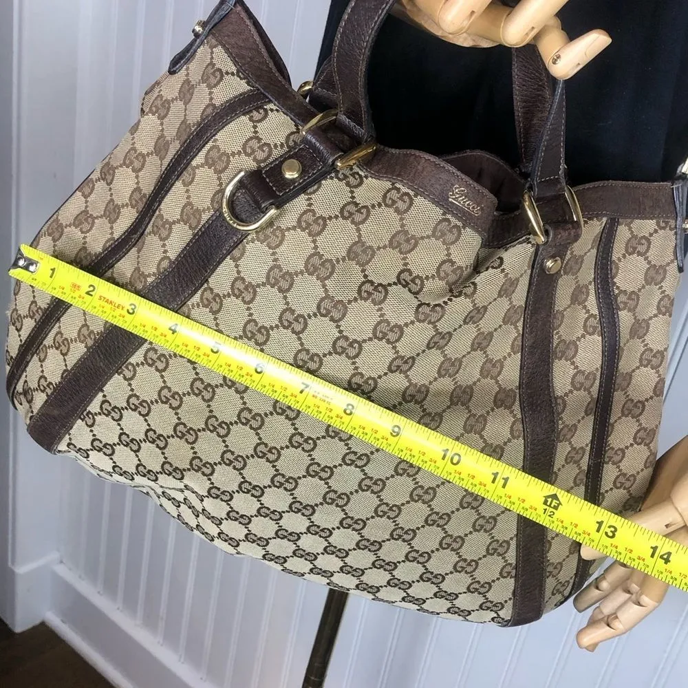 GUCCI GG Monogram Canvas and Brown Leather Accent Top Handles Crossbody Bag - Image 9