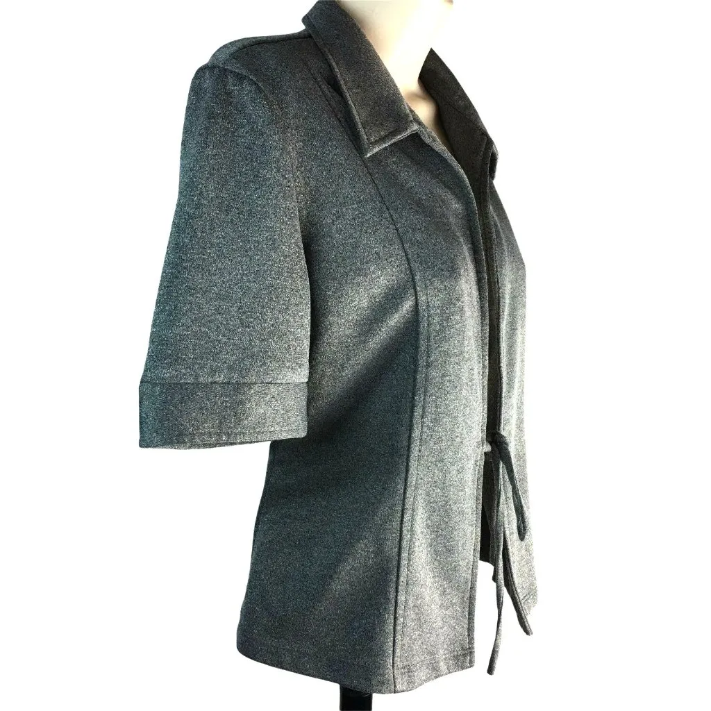 My Tina Womens Short Sleeve Open Front Cardigan Light Gray Tie Waist Vintage u - Image 2