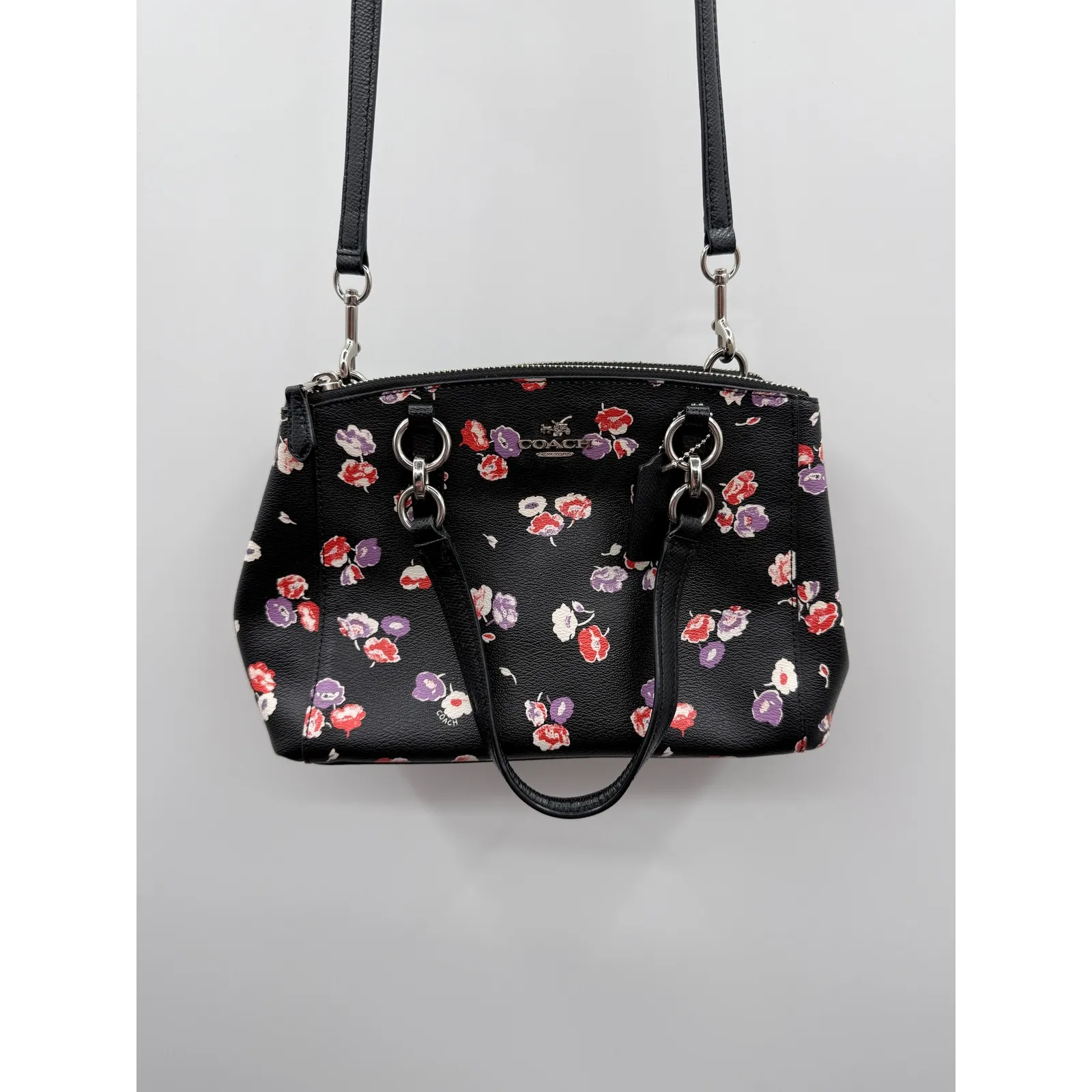 Coach Mini Christie Wildflower Satchel Bag Black Floral Crossbody Purse‎ - Image 3