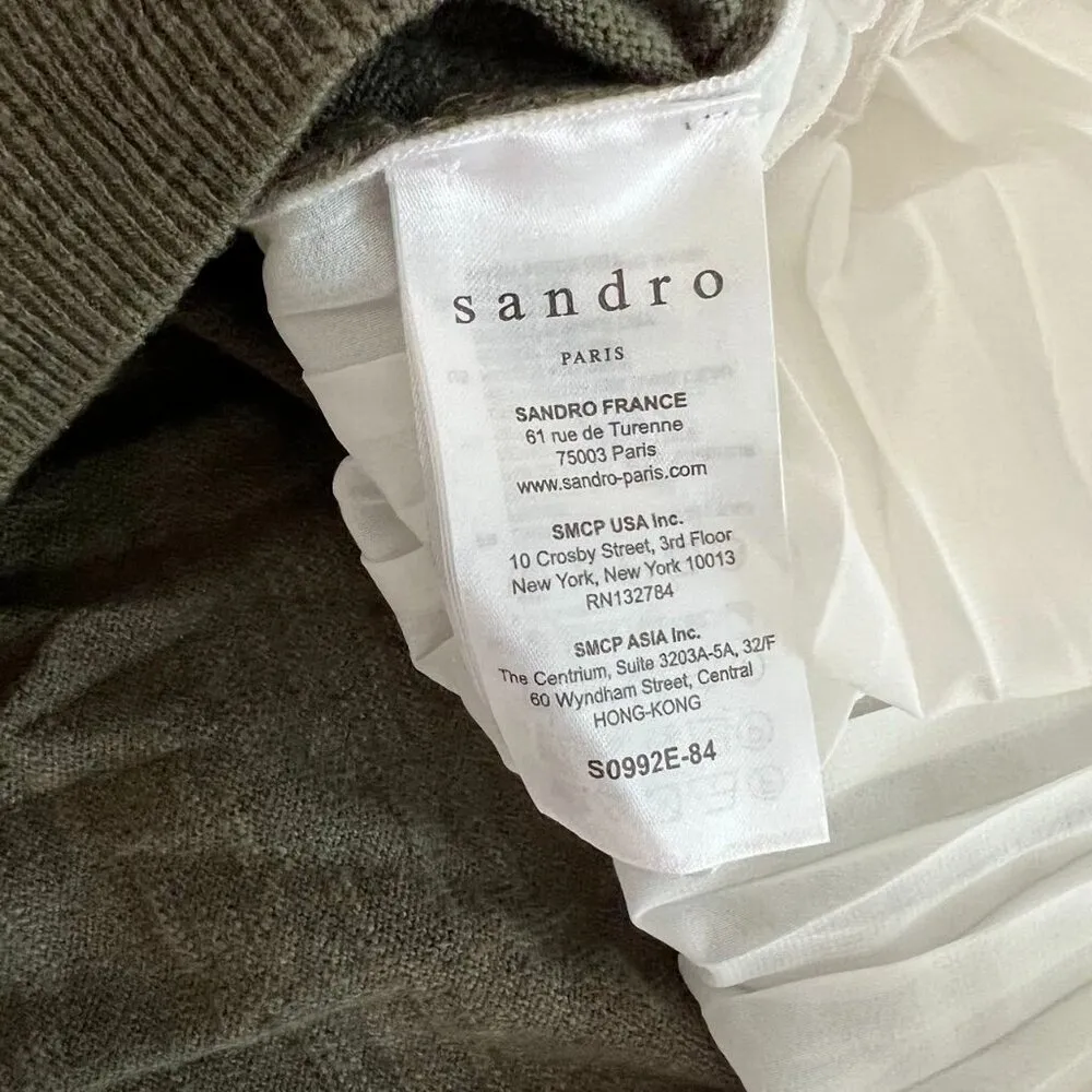 Sandro Paris Sweater Linen Blend Pleated Long Sleeve Stretch Woman Green - Image 7