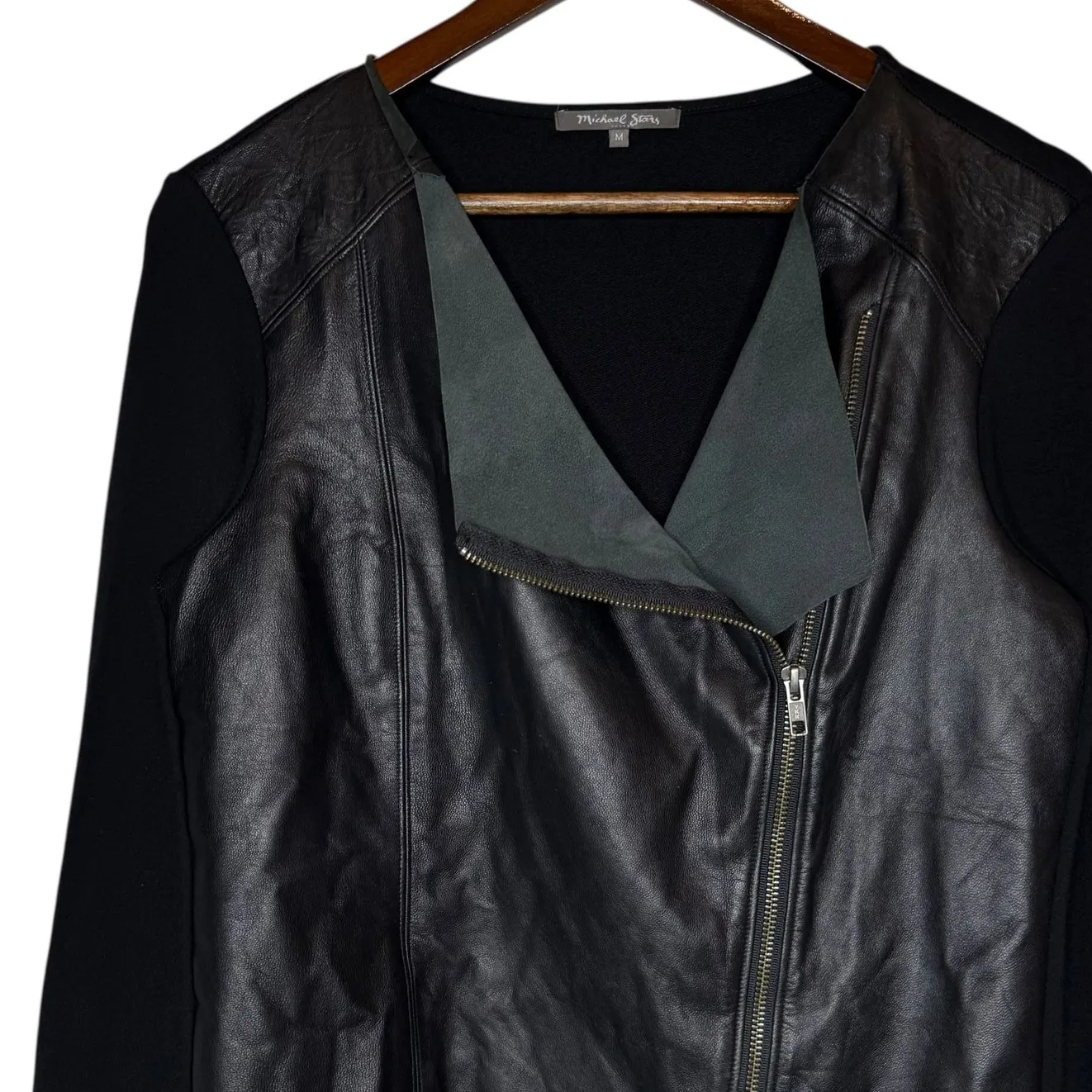 Michael Stars Moto Jacket Medium Leather Front Black - Image 2