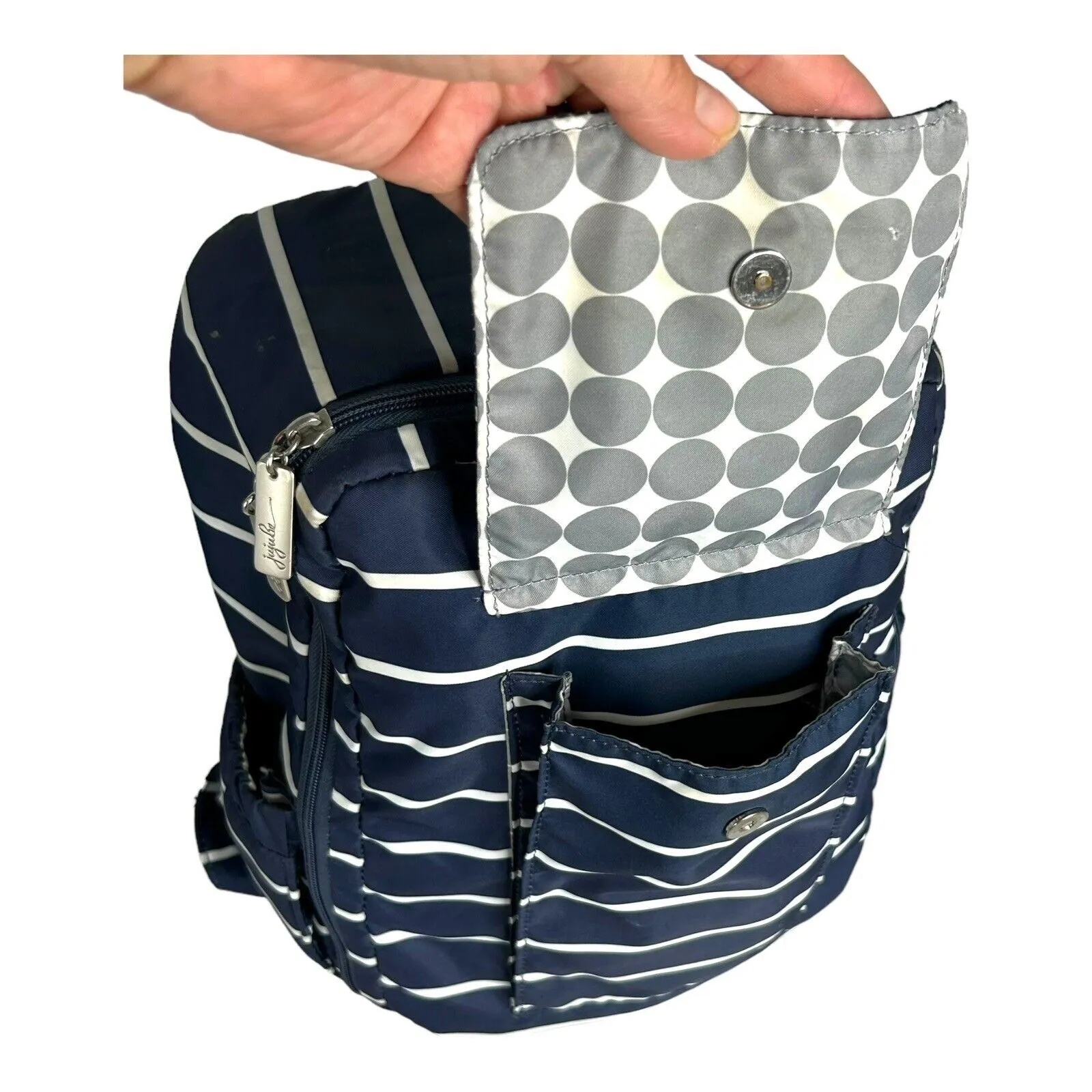 JuJuBe Diaper Backpack Coastal Collection MiniBe Annapolis Navy Blue Striped - Image 2