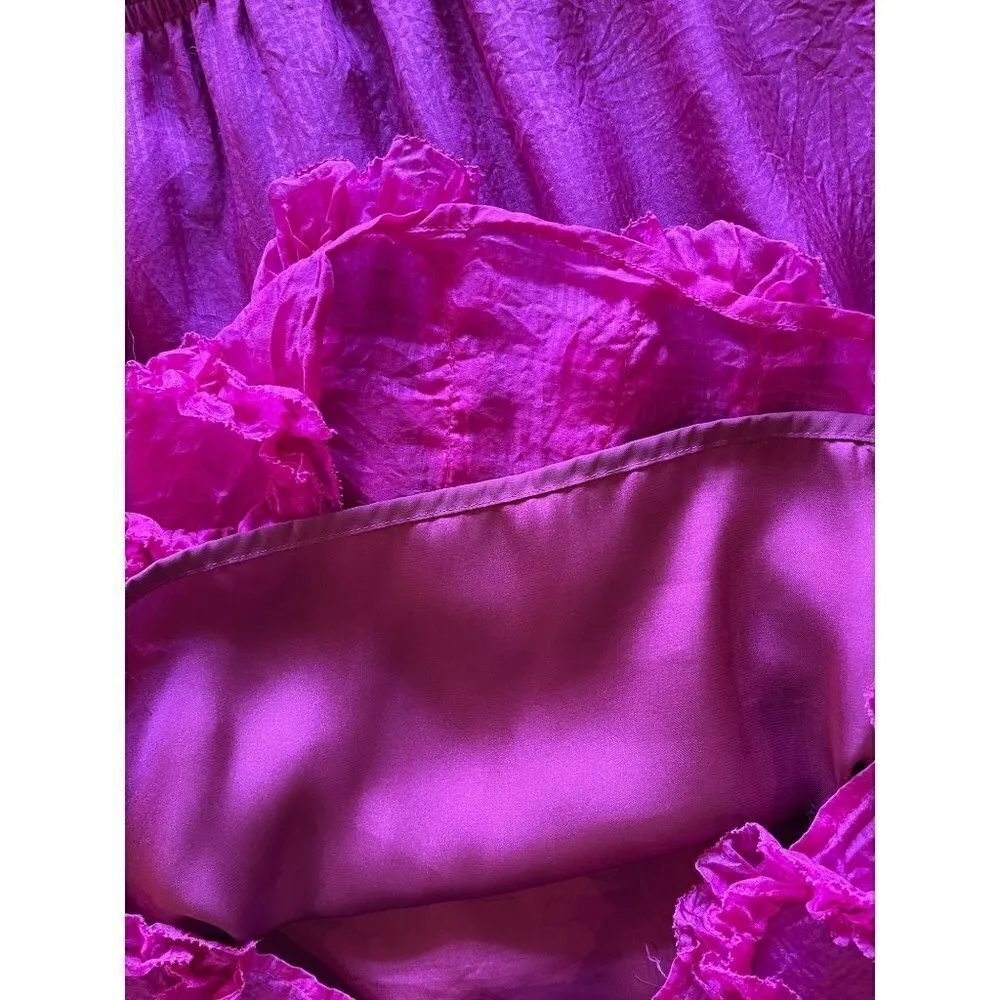 Charlie Jade Anthropologie Pink Silk One Shoulder Ruffle Hem Mini Dress S‎ - Image 9