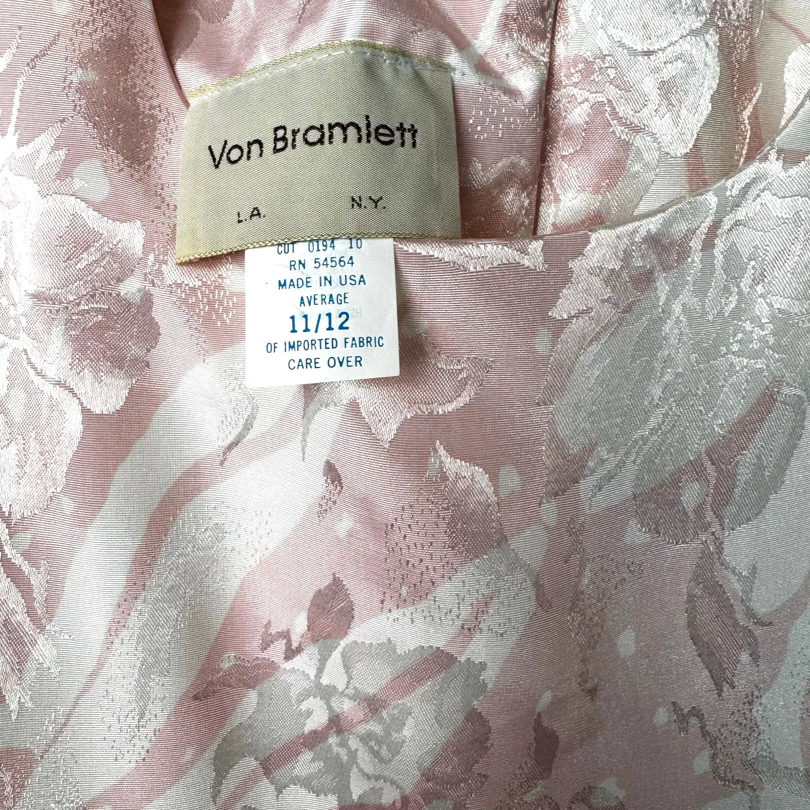 Vintage 80s Von Bramlett Pink Floral Metallic Secretary Dress Size Medium - Image 7