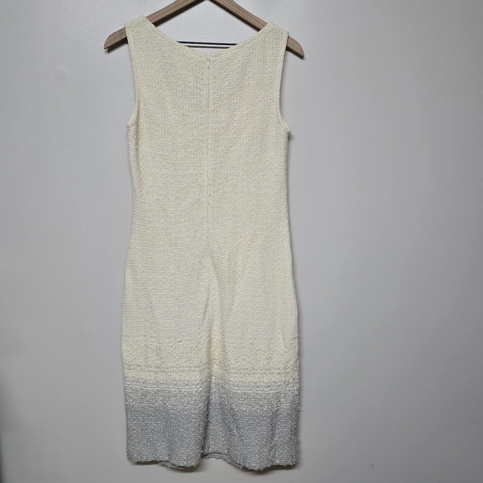 St. John Couture Dress Size 10 Cream Platinum Melange Bouclé Knit Sleeveless NWT - Image 6