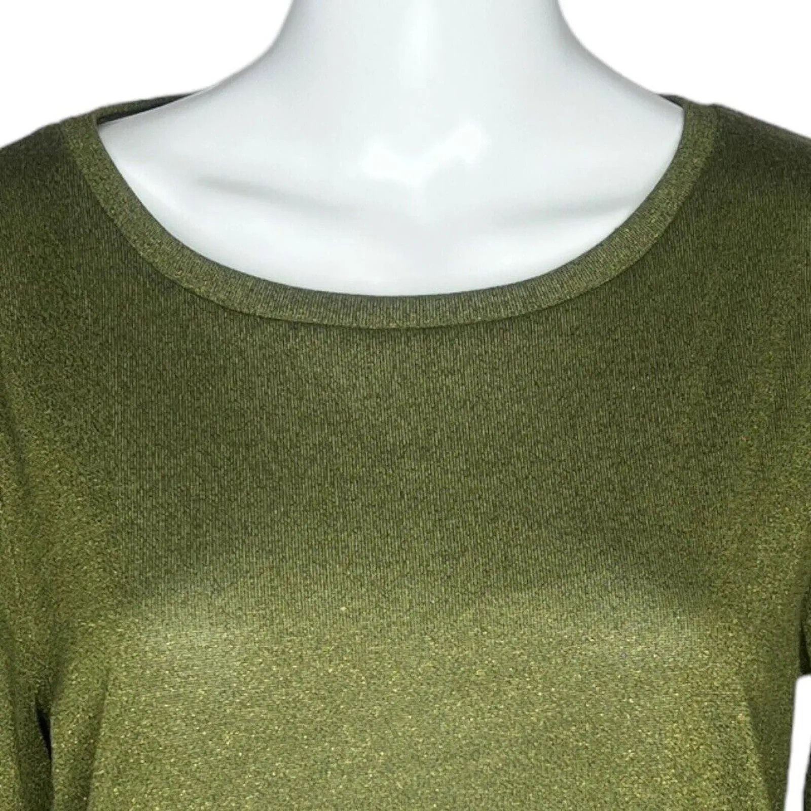 J. Crew Shirt Womens Large Green Gold Shimmer Sparkle Bell‎ Sleeve Top Preppy - Image 5