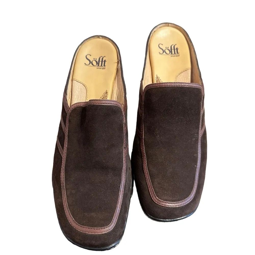 Sofft Chocolate Brown Suede Heel Mule / Clog Shoe Sz 8 - Image 5