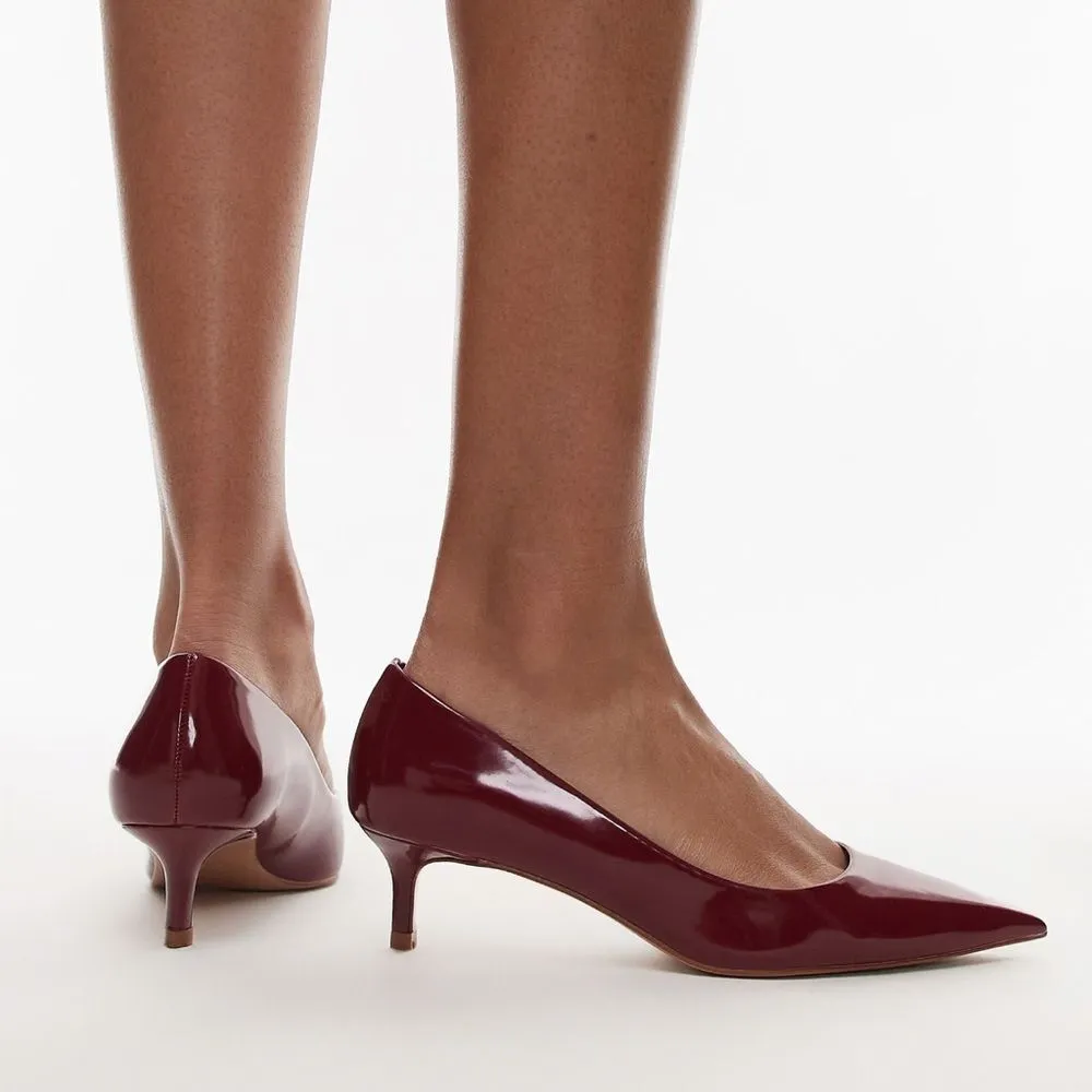 Mango Burgundy Patent Leather Effect Kitten Heel Shoes(Size 39) - Image 2