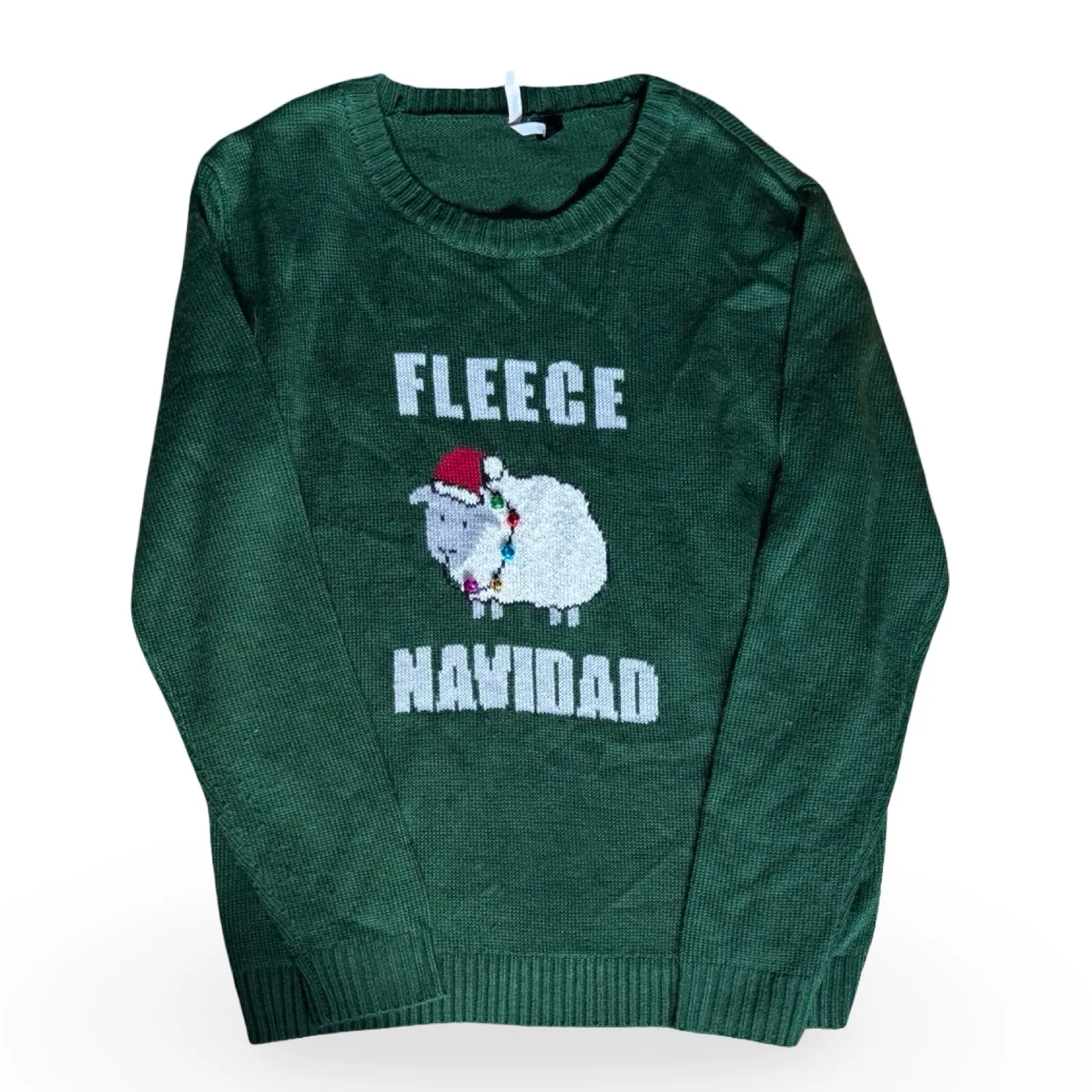 Green Fleece Navidad Sheep Knit Christmas Sweater Love by Design Large Holiday - Image 3