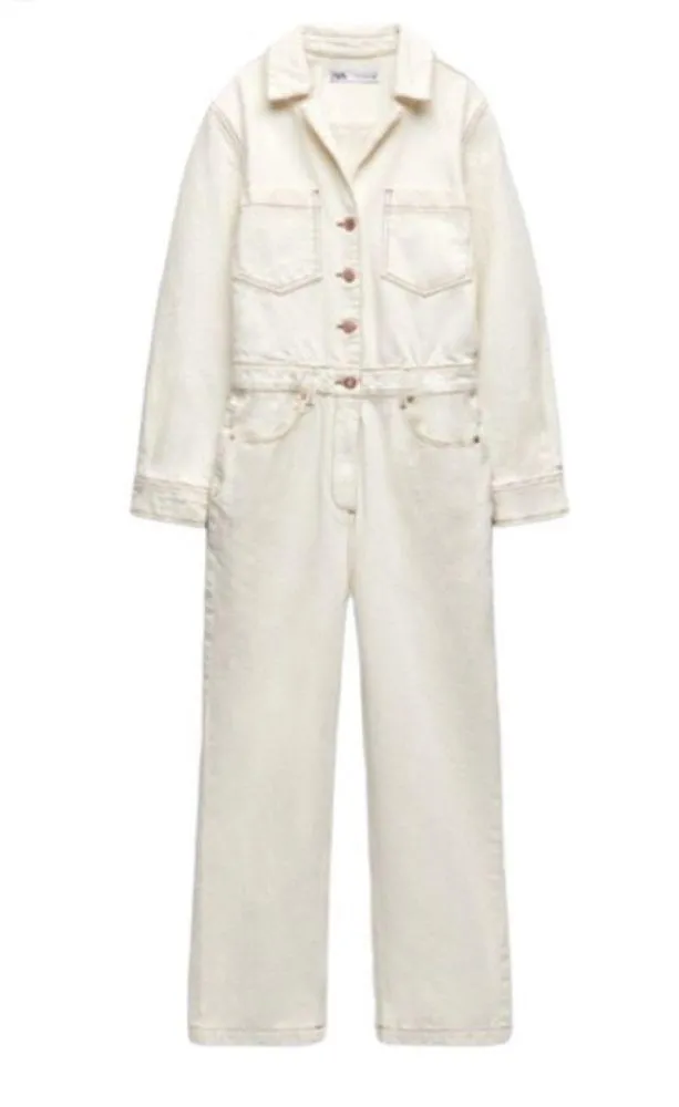ZARA  - Beige Denim Jumpsuit Size Medium - Image 3