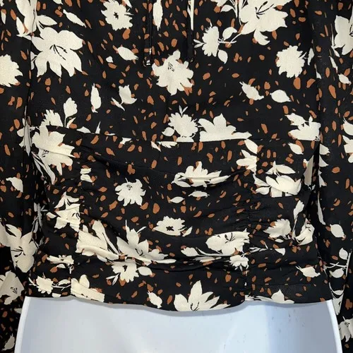 LULU'S Chic Validation Black Floral Print Ruched‎ Long Sleeve Top NWT Size Small - Image 9