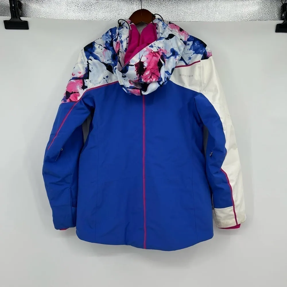 Spyder Syncere Women's Winter Hooded Jacket blue & white style 164260 Size 8 - Image 4