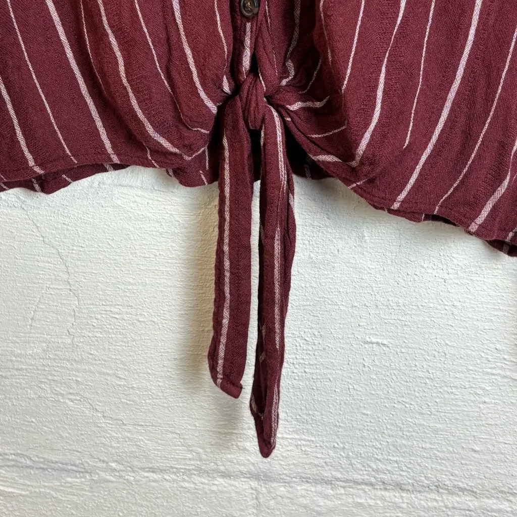 American Eagle Striped Tie Front Button Up Collared Long Sleeve Shirt Size Small - Image 3