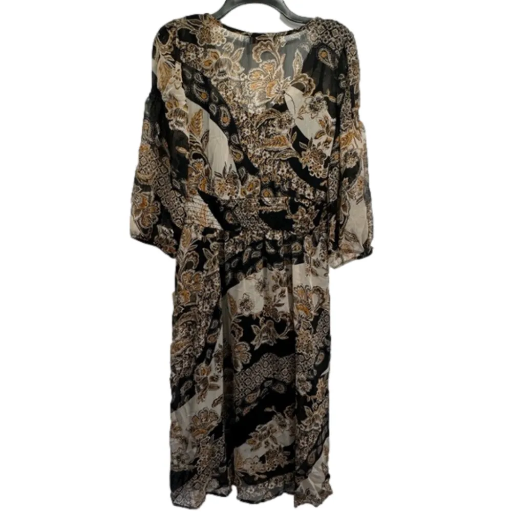 Figueroa & Flower Floral and Paisley Semi Sheer Overlay Midi Dress Boho Regency Black Size L - Image 3
