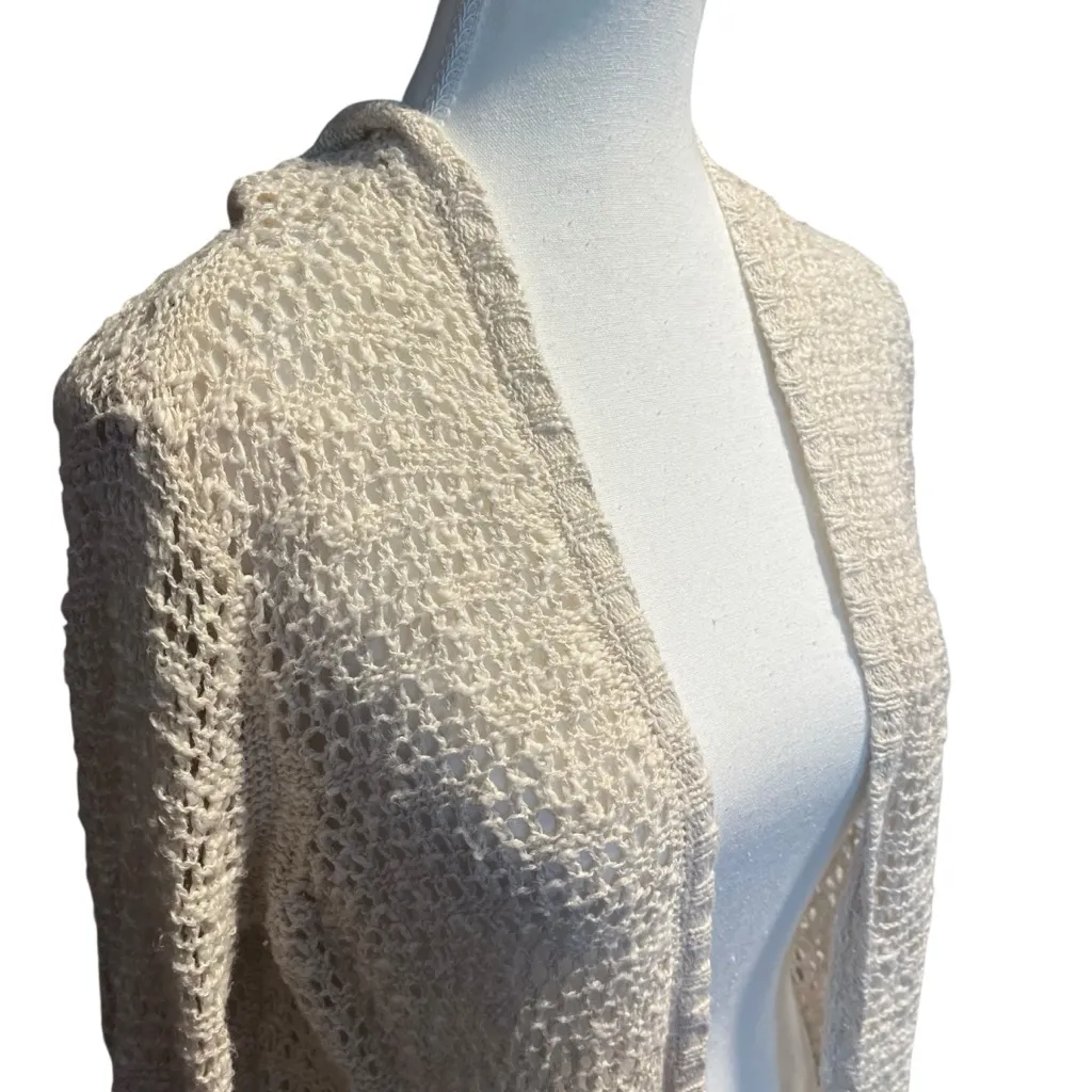 Cynthia Rowley Women's M Ivory Open Knit Hooded‎ Tunic Cardigan Neutral Casual - Image 2
