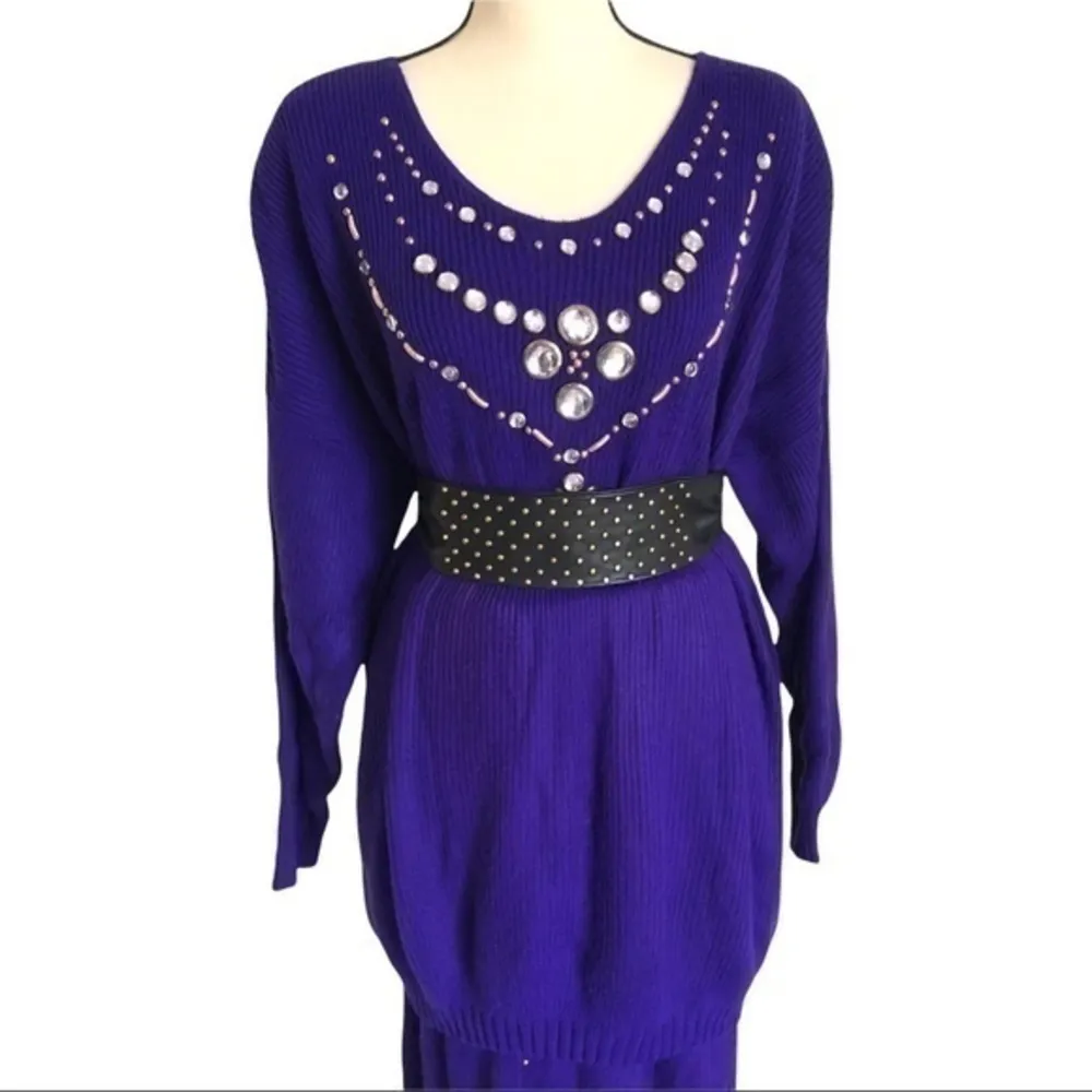 Two Piece Vintage 80's Hosanna Oversized Sweater Knitted And Split Pencil Skirt Purple Size undefined - Image 16