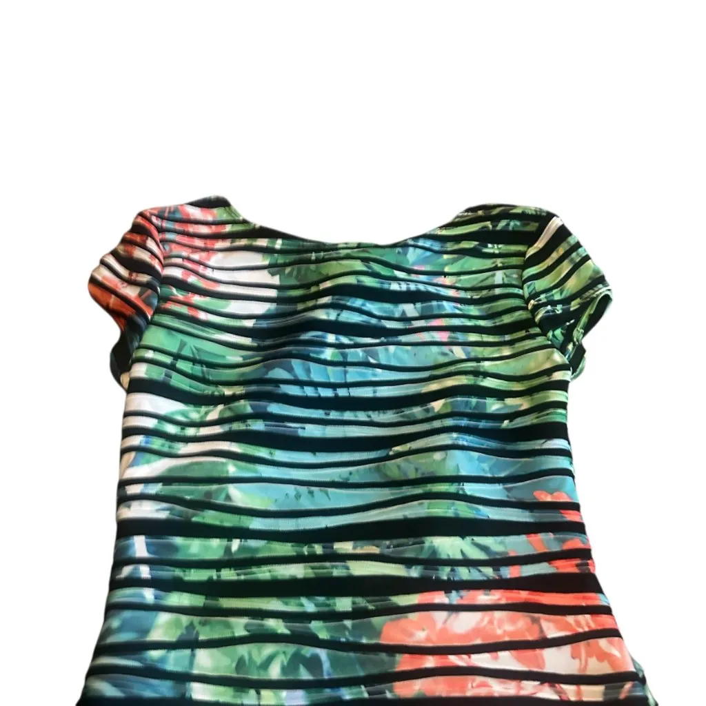 Joseph Ribkoff Bodycon Sheath Dress Short Sleeve Tropical Floral Stretch Size 6 - Image 8