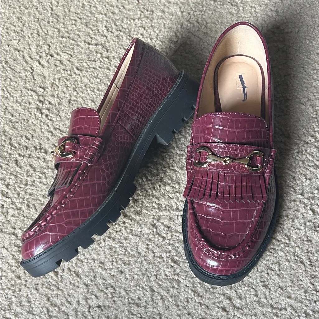 Loft Burgundy Croc Horsebit Loafer - Image 2