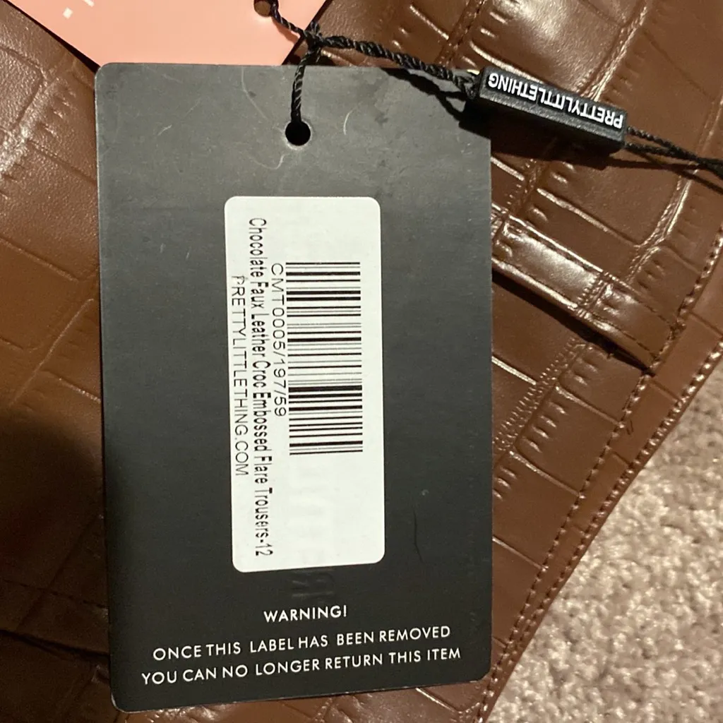 NWT PRETTYLITTLETHING Faux Leather Croc Embossed Flare Bottoms SIZE 12 - Image 3