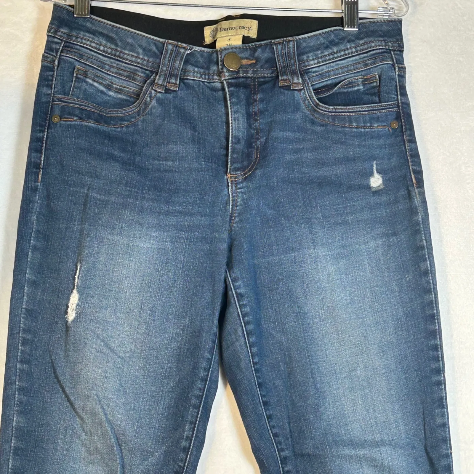 Democracy Womens Size 8 Technology Blue Wash Distressed Frayed Hem Skinny Jeans - Image 6