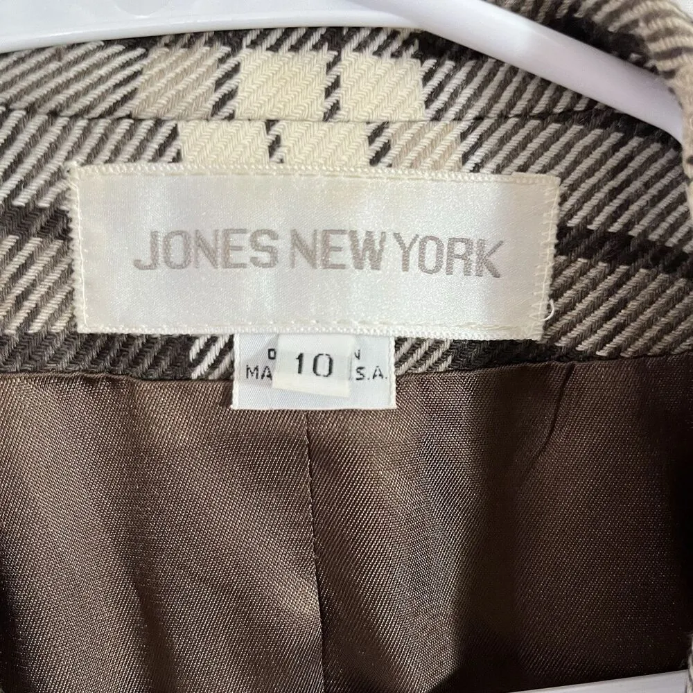 VTG Jones new york plaid blazer 100% Wool Sz 10 Made In USA Preppy College Boho - Image 3
